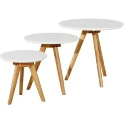 Höffner Beistelltisch 3er-Set  Gera ¦ weiß ¦ Maße (cm): H: 45  Ø: 50