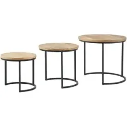 Höffner Beistelltisch 3er-Set  Round ¦ holzfarben