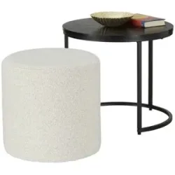 Höffner Beistelltisch-Hocker-Set  Jesi ¦ schwarz ¦ Maße (cm): H: 45  Ø: 51