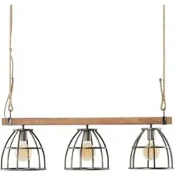 Höffner Pendelleuchte  3-flammig  Metall / Holz schwarz  Frame ¦ schwarz ¦ Maße (cm): B: