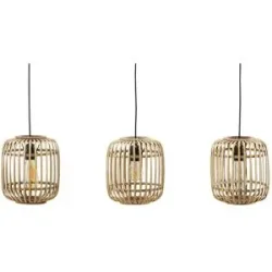 Höffner Pendelleuchte 3-flammig  Bambusschirm  Woven ¦ holzfarben ¦ Maße (cm): B: 90