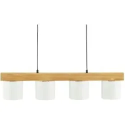 Höffner Pendelleuchte  4-flammig  Holz/ Stoffschirm weiß   ¦ weiß ¦ Maße (cm): B: 75 H: