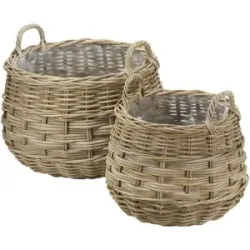 HOFFNER, Höffner Pflanzkorb  2er Set   ¦ braun ¦ Rattan,Kunststoff ¦ Maße (cm): H: 44  Ø: 56