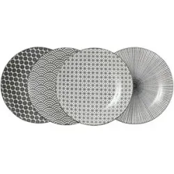 KHG Speiseteller 4er Set Vario ¦ schwarz ¦ Porzellan ¦ Maße (cm): H: 2,5  Ø: