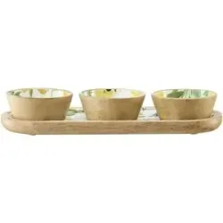Höffner Schalenset  4er   ¦ gelb ¦ Holz,Emaille ¦ Maße (cm): B: 12 H: 2