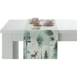Höffner Tischläufer  Winterlandschaft ¦ grün ¦ Synthetik ¦ Maße (cm): B: 40