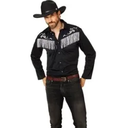 Cowboy-Hemd mit Fransen, schwarz/weiß