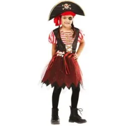 Piratin-Kostüm für Kinder, schwarz/rot