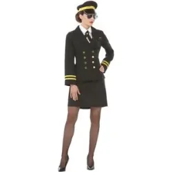 Pilotin-Kostüm für Damen, schwarz