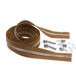 buttinette Endlosreißverschluss im Set, mit silberfarbiger Spirale 6,5 mm, 2 m, camel
