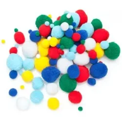 Pompons, bunt, 10?40 mm Ø, 100 Stück