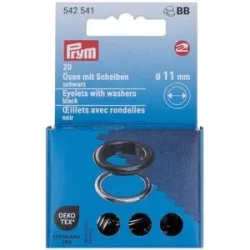Prym Nähfrei-Ösen mit Scheiben, Größe: 11 mm Ø, Farbe: schwarz,  Inhalt: 20 Stück