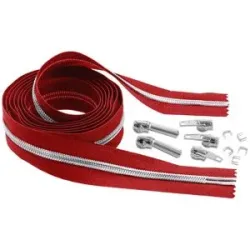 buttinette Endlosreißverschluss im Set, mit silberfarbiger Spirale 6,5 mm, 2 m, rot