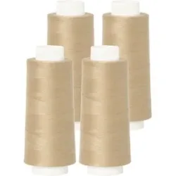 buttinette Overlockgarn im 4er-Pack, Stärke 120, 2500m-Spule, beige