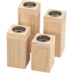 Holz-Teelichthalter, natur, 4 Stück