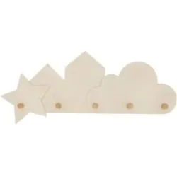 Kindergarderobe mit 5 Haken aus Holz, 50 x 18 cm