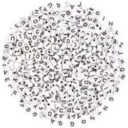 Buchstabenperlen, weiß-schwarz, 7 mm Ø, 50 g
