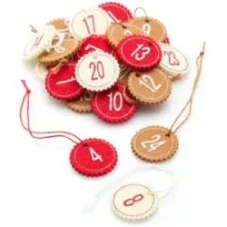 Adventskalenderzahlen aus Filz, rot-braun-creme, 3 cm Ø
