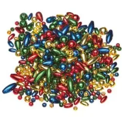 Perlenmischung, rot-gold-dunkelblau-dunkelgrün, 4?12 mm, 80 g