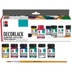 Marabu Decorlack, glänzend, 6x 15 ml und Pinsel