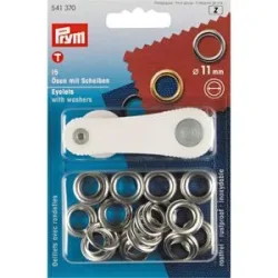 Prym Nähfrei-Ösen mit Scheiben, Größe: 11 mm Ø, Inhalt: 15 Stück
