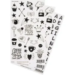 Porzellansticker Motive + Buchstaben, schwarz, 3 Bogen