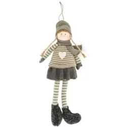 Mädchen-Figur aus Filz/Strick, grau-weiß, Größe: 40 cm