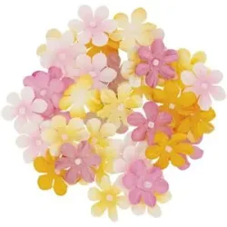 Florella Papierblüten, gelb + rosa, 40 Stück, 2 cm Ø