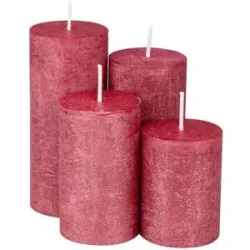 Rustikale Kerzen, rot-metallic, abgestuft, 4 Stück
