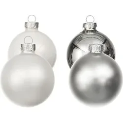 Weihnachtskugeln aus Glas, weiß, silber, 6 cm Ø, 12 Stück