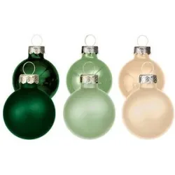 Weihnachtskugeln aus Glas, grün, creme, 3 cm Ø, 12 Stück