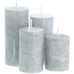 Rustikale Kerzen, silber-metallic, abgestuft, 4 Stück