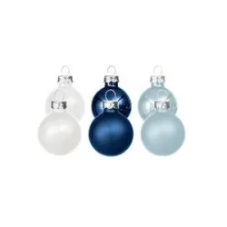 Weihnachtskugeln aus Glas, blau, weiß, 2 cm Ø, 25 Stück