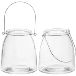Glas-Windlichter mit Bügel, 13 cm, 11,5 cm Ø, 2 Stück