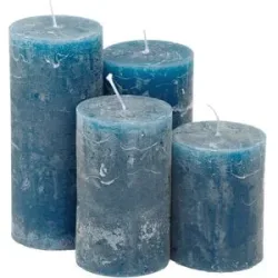 Rustikale Kerzen, petrol-blau, 6 cm Ø, abgestuft, 4 Stück