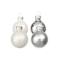 Weihnachtskugeln aus Glas, weiß, silber, 3 cm Ø, 12 Stück