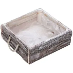 Borkengefäß, eckig, white-wash, 25 x 25 cm