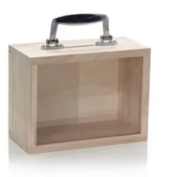 Koffer aus Holz, mit Sichtfenster, 20 x 10 x 15 cm