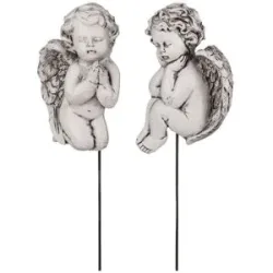 Polyresin-Engel mit Stecker, weiß-grau, 8 cm, 2 Stück