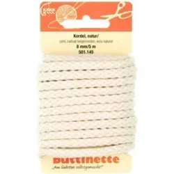 buttinette Baumwoll-Kordel für Bekleidung, natur, 8 mm Ø, Länge: 5 m