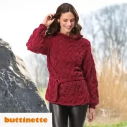 Strickanleitung ? Pullover mit Tulpenkragen und Gürtel aus Woll Butt Merle