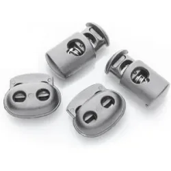 buttinette Kordelstopper-Set, grau, für Kordeln bis 5 mm Ø und 6 mm Ø, Inhalt: 4 Stück