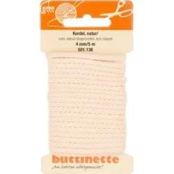buttinette Baumwoll-Kordel für Bekleidung, natur, 4 mm Ø, Länge: 5 m