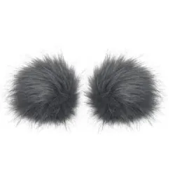 buttinette Fellimitat-Bommel, grau, Größe: 9 cm Ø