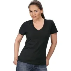 Shirt mit V-Aussschnitt für Damen, schwarz