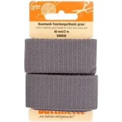 buttinette Baumwoll-Taschengurtband, grau, Breite: 4 cm, Länge: 2 m