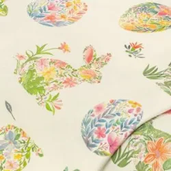 Baumwoll-Canvas florale Osterhasen und Eier ?Doreen?, natur-color