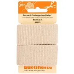 buttinette Baumwoll-Taschengurtband, beige, Breite: 4 cm, Länge: 2 m