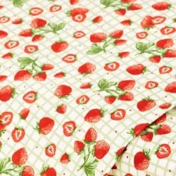 Baumwollstoff Erdbeeren & Karo 