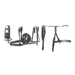 Umbria Equitazione Kutschgeschirr Set Leder Basic - für Ponys - Schwarz -  Grösse Pferd: Mini Mini Shetty
